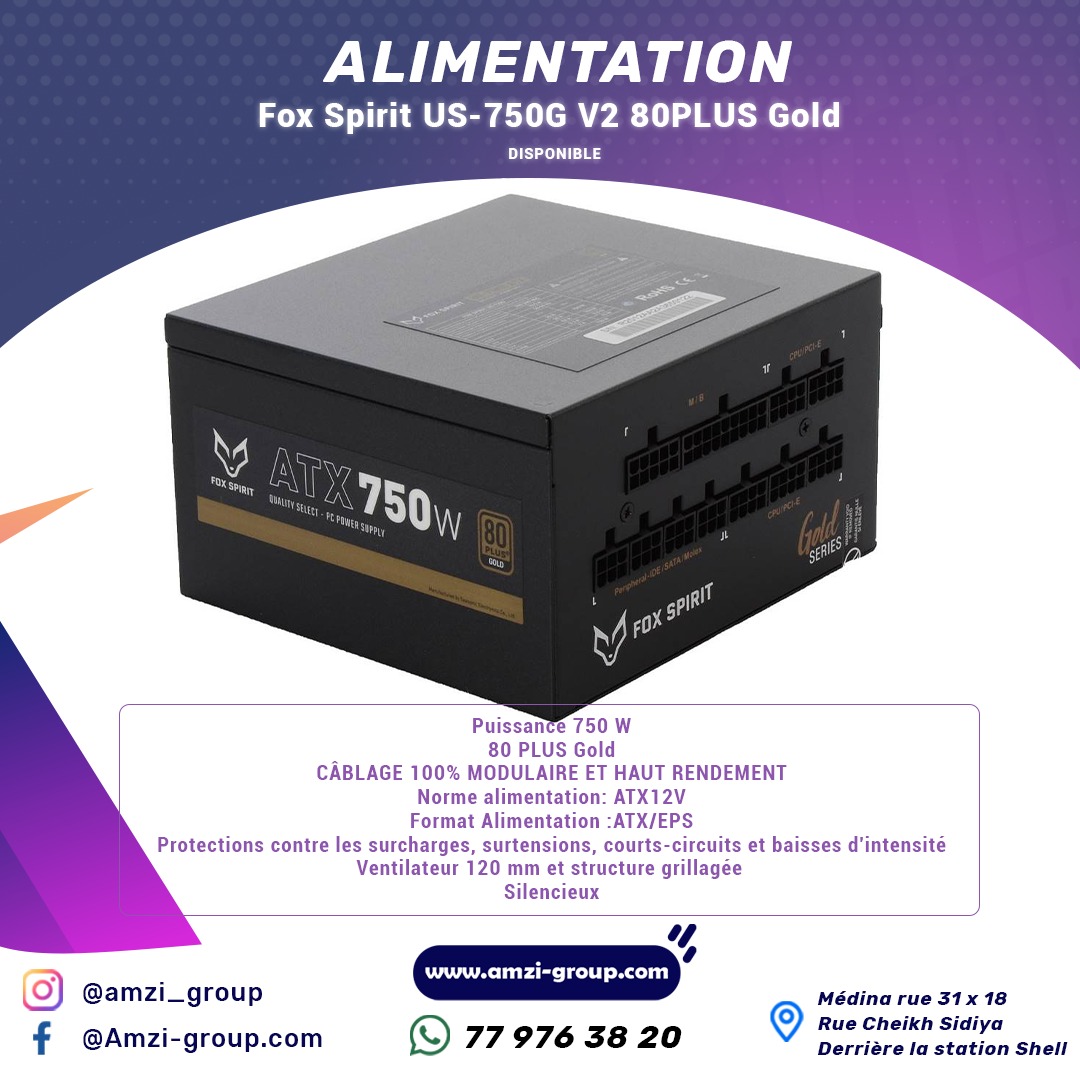 Alimentation Pc gamer 750W - Fox Spirit US-750G V2 80PLUS Gold